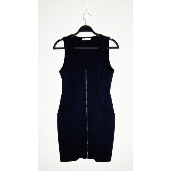 T Alexander Wong Women's Black Bodycon Sleeveless Knit Zip Up Front Mini Dress M - Picture 3 of 9